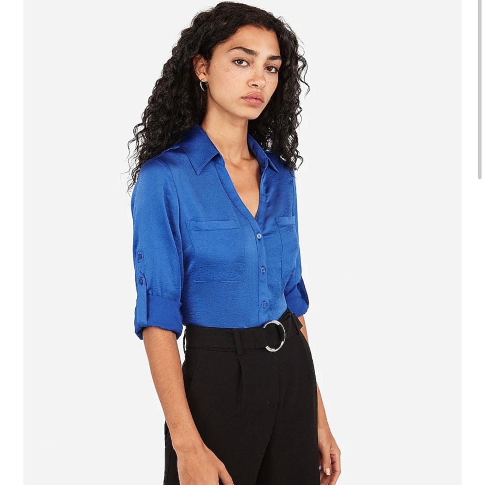 Express Slim Fit Portofino Shirt in Bright Blue